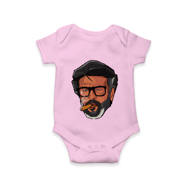 Rajini Face Art Print Baby Romper - BABY PINK - New Born (Chest 14")