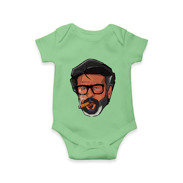 Rajini Face Art Print Baby Romper - GREEN - New Born (Chest 14")