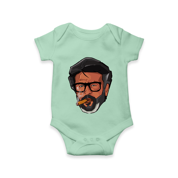 Rajini Face Art Print Baby Romper - MINT GREEN - New Born (Chest 14")