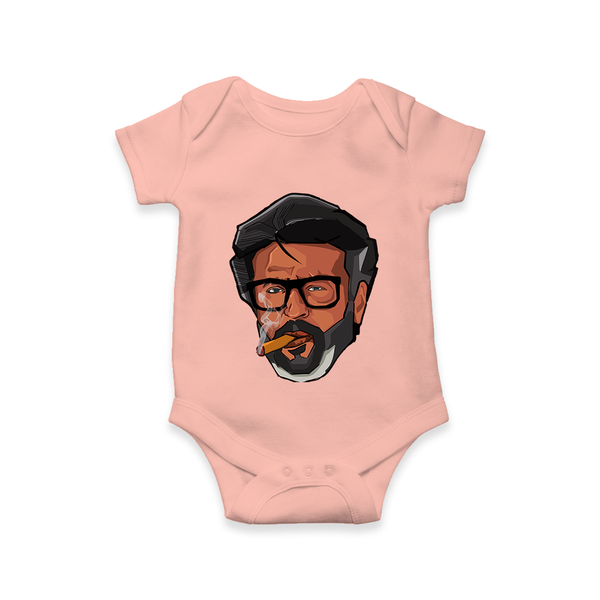 Rajini Face Art Print Baby Romper - PEACH - New Born (Chest 14")