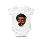 Rajini Face Art Print Baby Romper - WHITE - New Born (Chest 14")