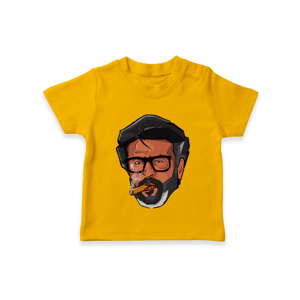 Rajini Face Art Print Baby T-Shirt - CHROME YELLOW - 0-5 Months Old (Chest 17")