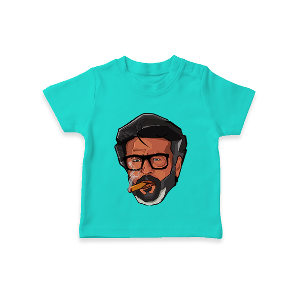 Rajini Face Art Print Baby T-Shirt - TEAL - 0-5 Months Old (Chest 17")