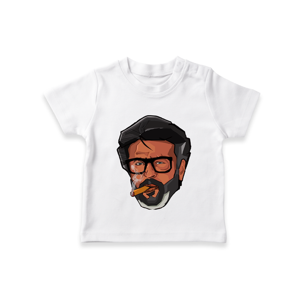 Rajini Face Art Print Baby T-Shirt - WHITE - 0-5 Months Old (Chest 17")
