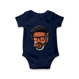 Rajini Face Art Print Baby Romper - NAVY BLUE - New Born (Chest 14")