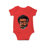 Rajini Face Art Print Baby Romper - RED - New Born (Chest 14")