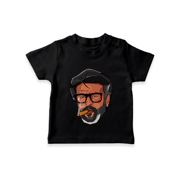 Rajini Face Art Print Baby T-Shirt - BLACK - 0-5 Months Old (Chest 17")