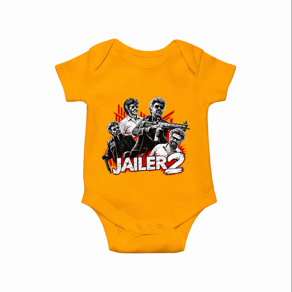 Jailer 2 Character Print Baby Romper - CHROME YELLOW - New Born (Chest 14")