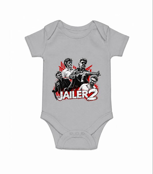 Jailer 2 Character Print Baby Romper - GREY - New Born (Chest 14")
