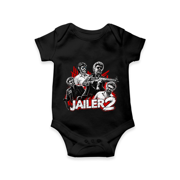 Jailer 2 Character Print Baby Romper - BLACK - New Born (Chest 14")