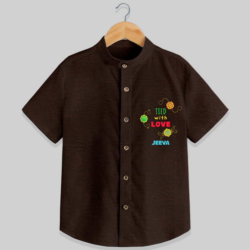 Tied With Love - Customised Shirt for kids - CHOCOLATE BROWN - 0 - 6 Months Old (Chest 23")