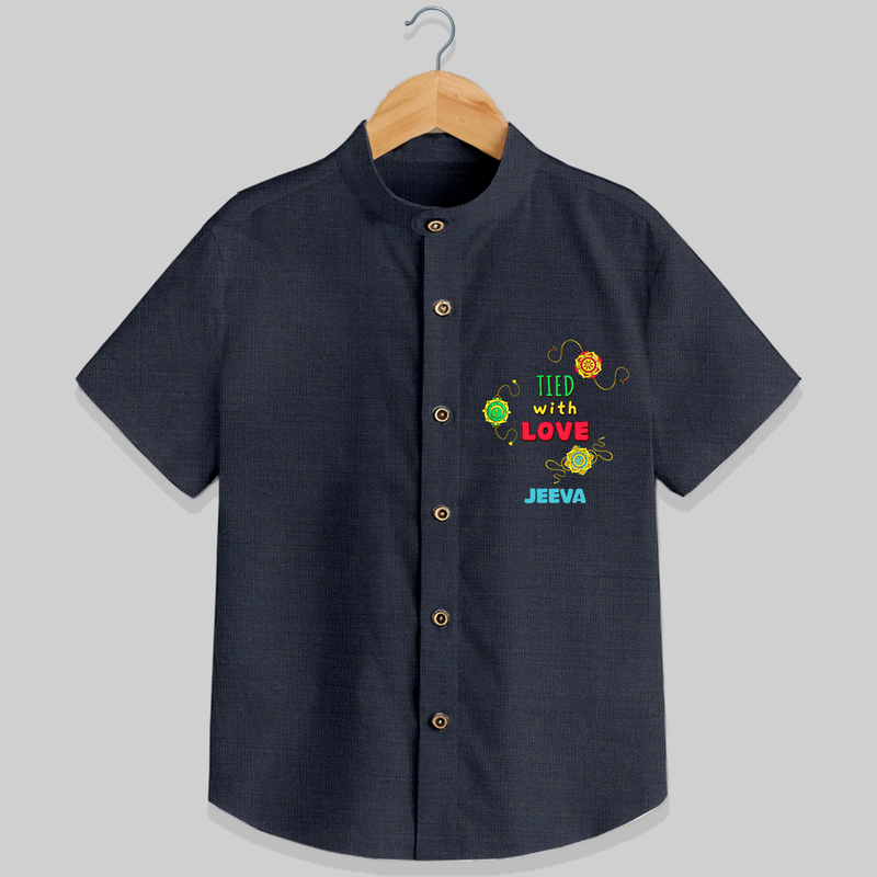 Tied With Love - Customised Shirt for kids - DARK GREY - 0 - 6 Months Old (Chest 23")