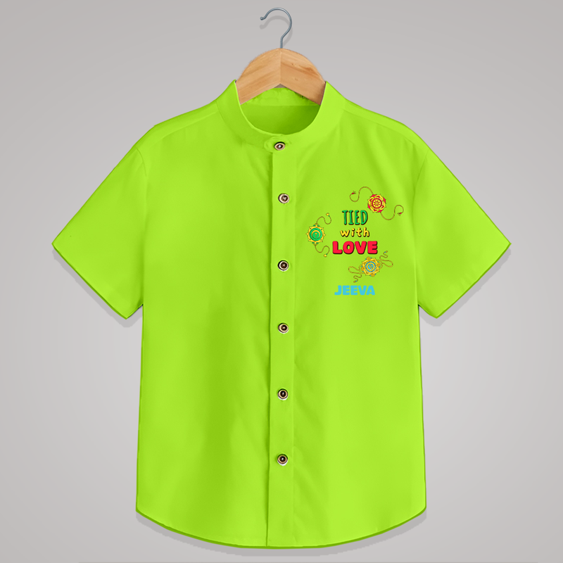 Tied With Love - Customised Shirt for kids - LIME GREEN - 0 - 6 Months Old (Chest 23")