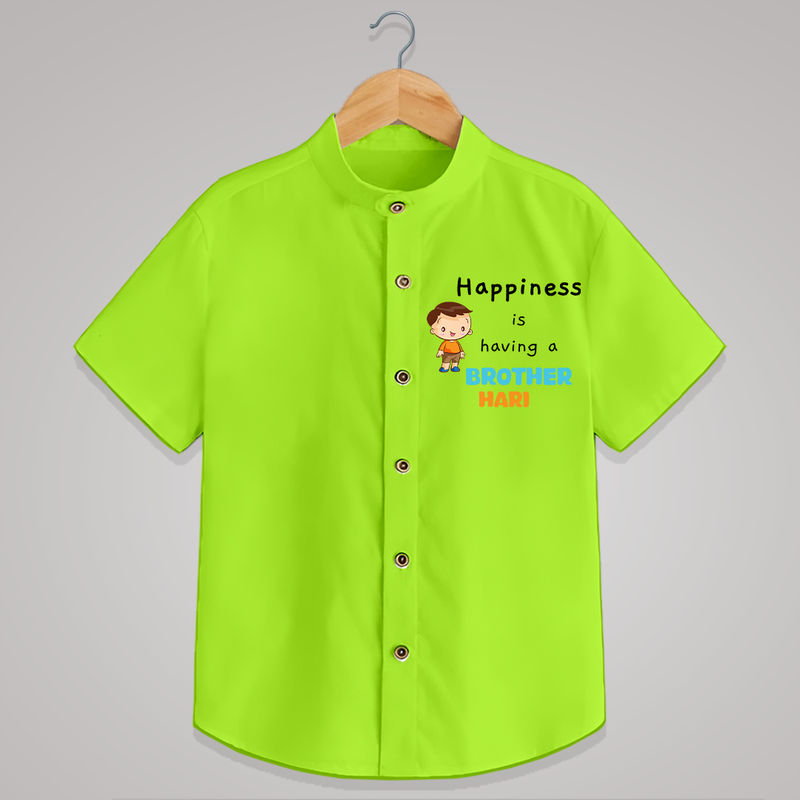 Happiness Is Having A Brother - Customised Shirt for kids - LIME GREEN - 0 - 6 Months Old (Chest 23")