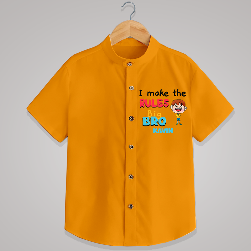 I Make The Rules Big Bro - Customised Shirt for kids - CHROME YELLOW - 0 - 6 Months Old (Chest 23")