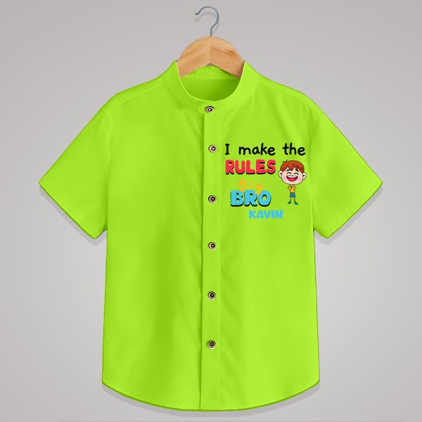 I Make The Rules Big Bro - Customised Shirt for kids - LIME GREEN - 0 - 6 Months Old (Chest 23")