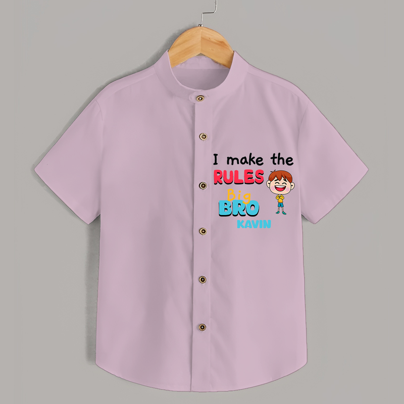 I Make The Rules Big Bro - Customised Shirt for kids - PINK - 0 - 6 Months Old (Chest 23")