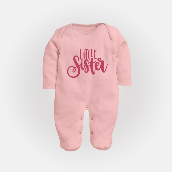 Little Sister Sleep suit | Personalized Sleep suit for Your Little Sister - BABY PINK - New Born (Chest 7.5")