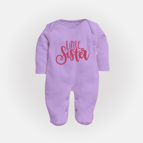 Little Sister Sleep suit | Personalized Sleep suit for Your Little Sister - LILAC - New Born (Chest 7.5")