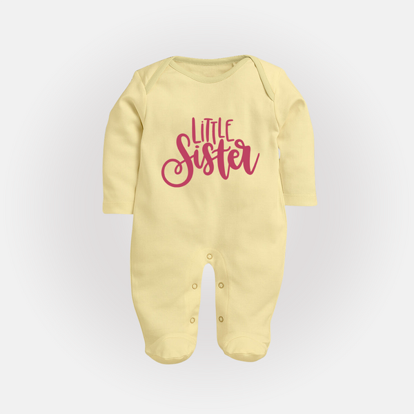 Little Sister Sleep suit | Personalized Sleep suit for Your Little Sister - PASTEL YELLOW - New Born (Chest 7.5")