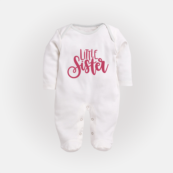 Little Sister Sleep suit | Personalized Sleep suit for Your Little Sister - WHITE - New Born (Chest 7.5")