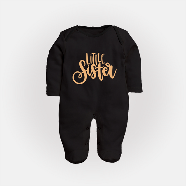 Little Sister Sleep suit | Personalized Sleep suit for Your Little Sister - BLACK - New Born (Chest 7.5")