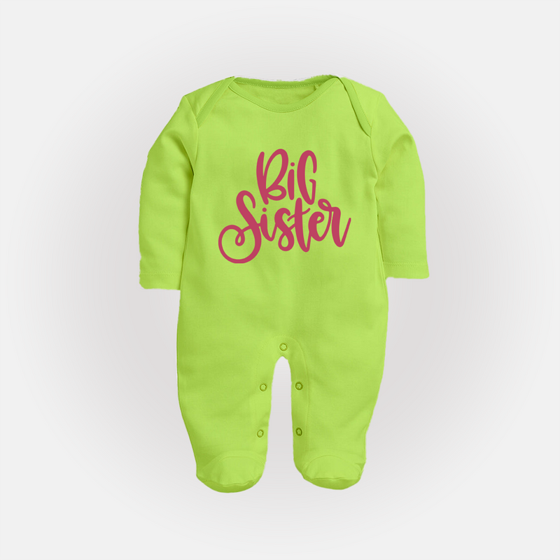 Big Sister Sleep suit | Custom Sleep suit for the Big Sister - LIME GREEN - New Born (Chest 7.5")