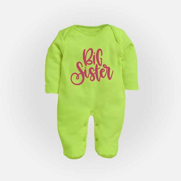 Big Sister Sleep suit | Custom Sleep suit for the Big Sister - LIME GREEN - New Born (Chest 7.5")