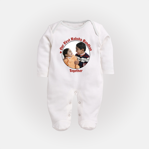 Our First Raksha Bandhan Sleep Suit | Celebrate Sibling Love in Style - WHITE - New Born (Chest 7.5")