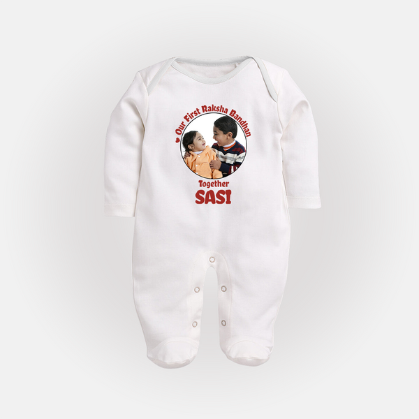 First Raksha Bandhan Infant Fullbody Suit - WHITE - New Born (Chest 7.5")
