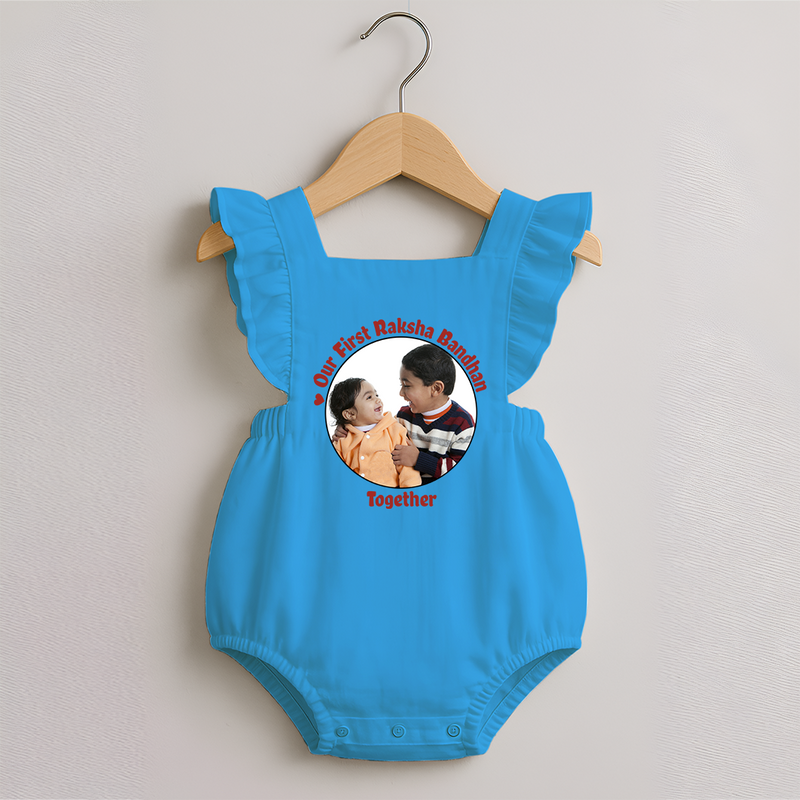 Our First Raksha Bandhan Romper Frock | Celebrate Sibling Love in Style - SKY BLUE - 0 - 3 Months Old (Chest 19")