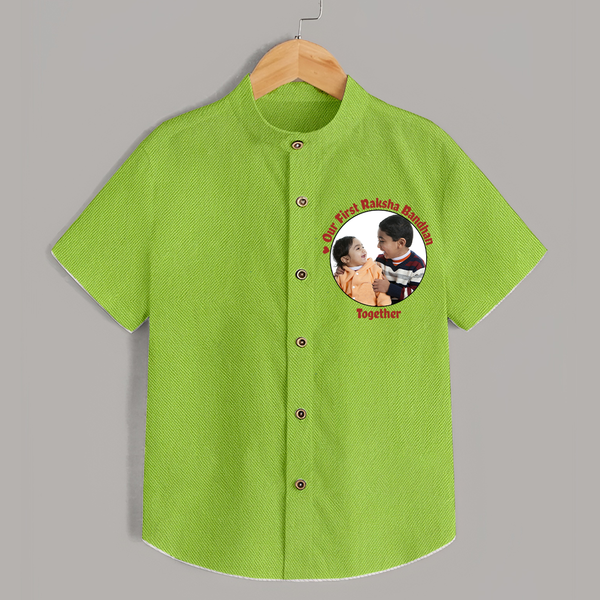 Our First Raksha Bandhan Shirt | Celebrate Sibling Love in Style - LIME GREEN - 0 - 6 Months Old (Chest 23")
