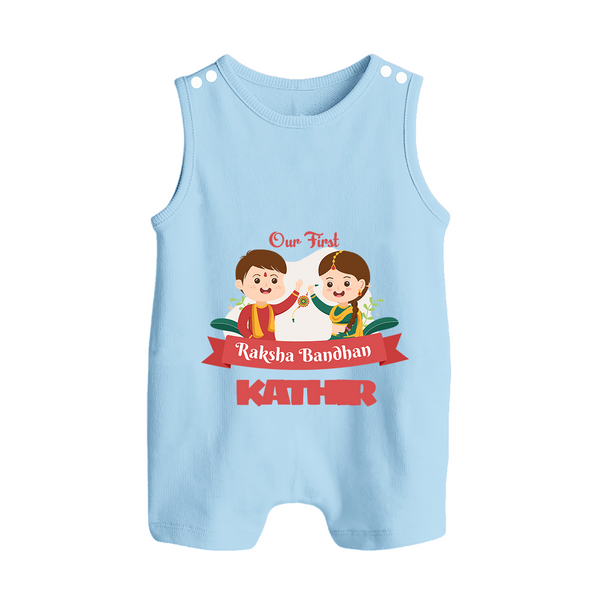 Baby’s First Rakhi Celebration Button Romper  - BABY BLUE - New Born (Chest 18")