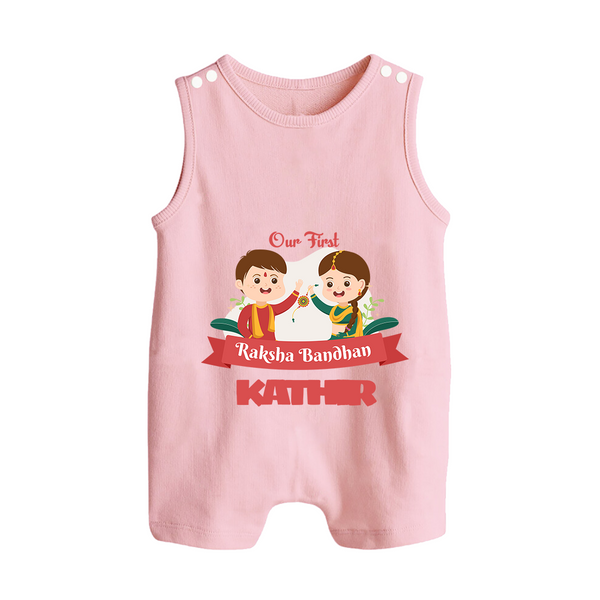 Baby’s First Rakhi Celebration Button Romper  - BABY PINK - New Born (Chest 18")