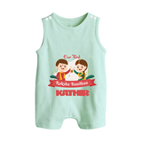 Baby’s First Rakhi Celebration Button Romper  - MINT GREEN - New Born (Chest 18")