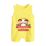 Baby’s First Rakhi Celebration Button Romper  - PASTEL YELLOW - New Born (Chest 18")