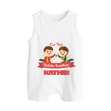 Baby’s First Rakhi Celebration Button Romper  - WHITE - New Born (Chest 18")