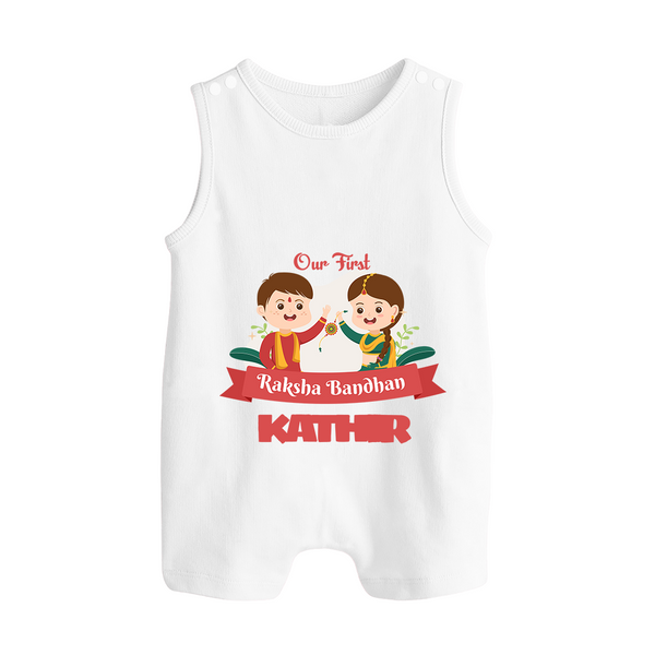 Baby’s First Rakhi Celebration Button Romper  - WHITE - New Born (Chest 18")