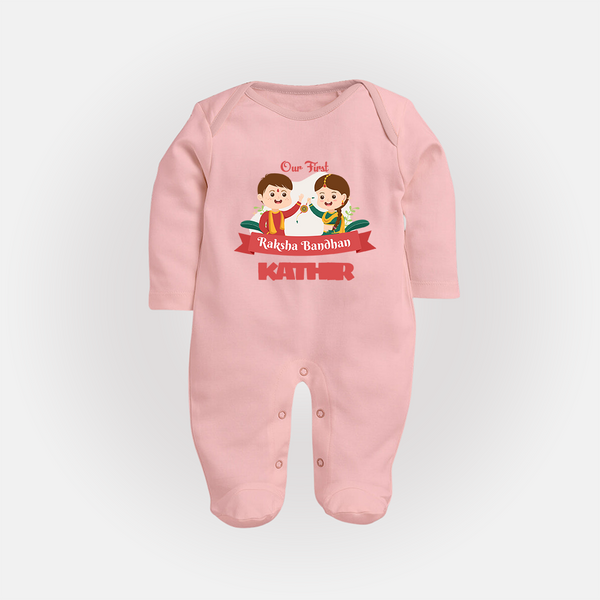 Baby’s First Rakhi Celebration Fullbody Suit  - BABY PINK - New Born (Chest 7.5")