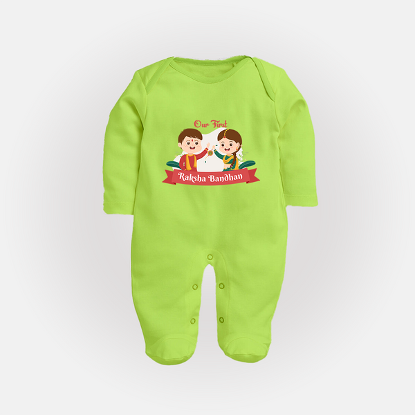 Matching Sleep Suit | Our First Rakhi Celebration Together - LIME GREEN - New Born (Chest 7.5")