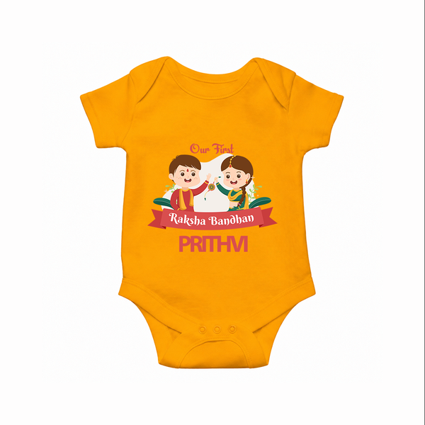 Baby’s First Rakhi Celebration Romper  - CHROME YELLOW - New Born (Chest 14")
