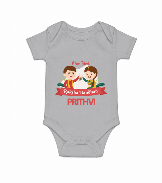 Baby’s First Rakhi Celebration Romper  - GREY - New Born (Chest 14")