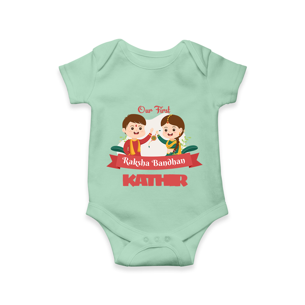 Baby’s First Rakhi Celebration Romper  - MINT GREEN - New Born (Chest 14")