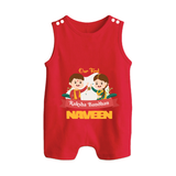 Baby’s First Rakhi Celebration Button Romper  - RED - New Born (Chest 18")