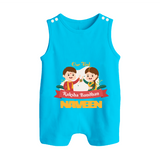 Baby’s First Rakhi Celebration Button Romper  - SKY BLUE - New Born (Chest 18")