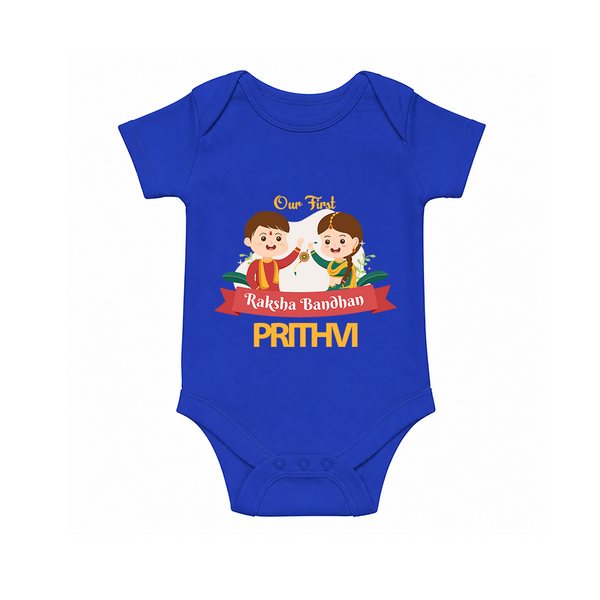Baby’s First Rakhi Celebration Romper  - COBALT BLUE - New Born (Chest 14")
