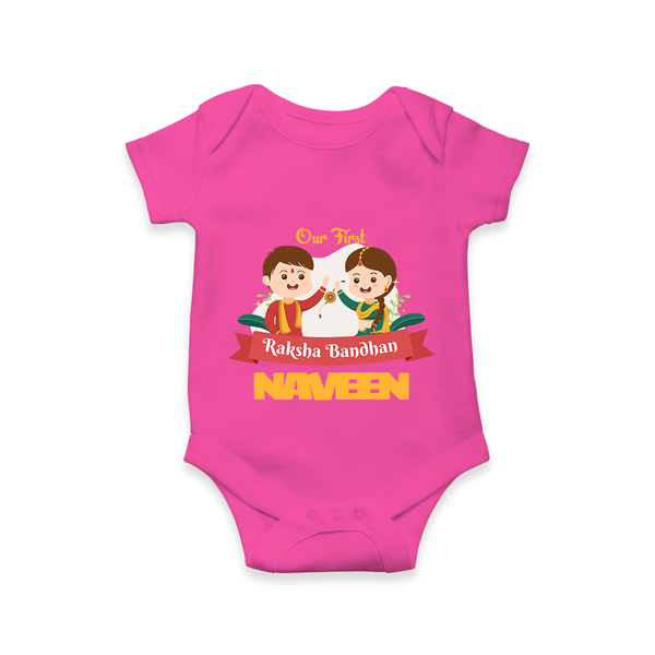 Baby’s First Rakhi Celebration Romper  - HOT PINK - New Born (Chest 14")
