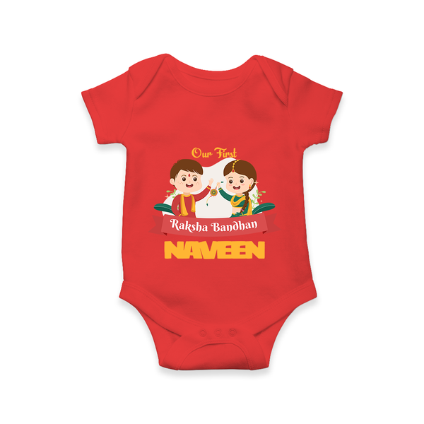 Baby’s First Rakhi Celebration Romper  - RED - New Born (Chest 14")