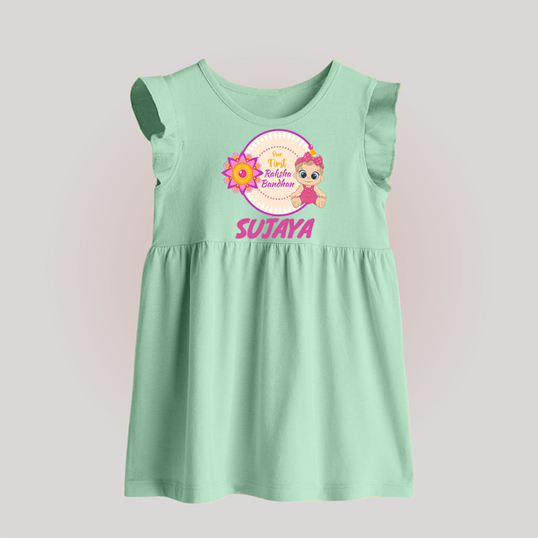 Infant First Raksha Bandhan Baby Frock - MINT GREEN - 0 - 3 Months Old (Chest 17")