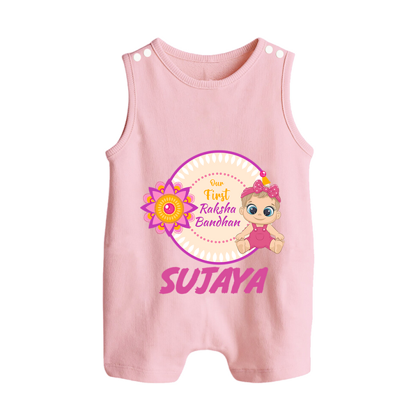 Infant First Raksha Bandhan Button Romper - BABY PINK - New Born (Chest 18")